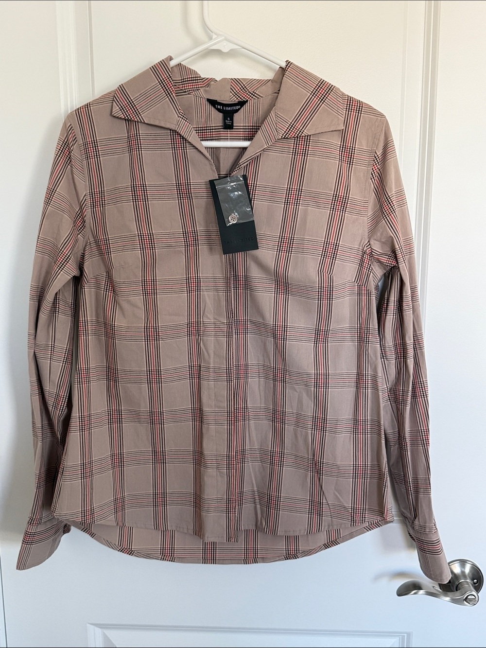 The Limited Beige Plaid Button-Down Shirt with Red Accents
